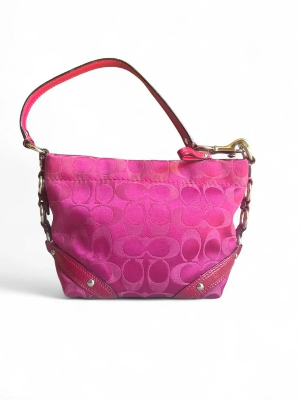 Vintage Coach Y2K Hot Pink Carly Mini Signature Hobo Shoulder Bag